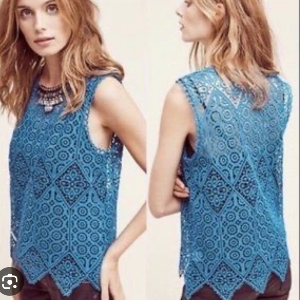 Anthropologie Deletta Teal Blue Lace Crochet